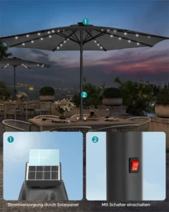 SONGMICS Sonnenschirm 300 Cm Mit LED-Solar-Beleuchtung, 32 LED-Lämpchen, UV-Schutz UPF 50+, Beidseitig Um 30° Knickbar, Ohne Ständer, Grau GPU33GY -Songmics Verkaufsgeschäft 684e1be7593af0b8996c53287c4bf8fe