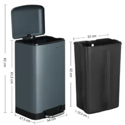 SONGMICS Mülleimer, 30 Liter Abfalleimer, Treteimer Aus Stahl, Mit Inneneimer Und Deckel, Softclose, Luftdicht Rauchgrau LTB01GS -Songmics Verkaufsgeschäft 6881198228f99627621f65978b20cc70
