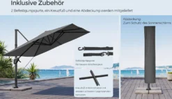 SONGMICS Sonnenschirm 290 X 290 Cm, UV-Schutz UPF 50+, Um 360° Drehbar, Mit Ständer, Befestigungsgurten Und Abdeckung, Rauchgrau GPU039G01 -Songmics Verkaufsgeschäft 6930c33f1dc536268f99be66d2c0e7c4