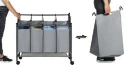 SONGMICS Wäschekorb Mit 4 Fächern 140 L Eisengestell 4 ×35 L Wäschewagen Wäschebehälter Auf Rollen Wäschesortierer Grau LSF005GS -Songmics Verkaufsgeschäft 69af3875a5fb7faca1d8095d8d185575