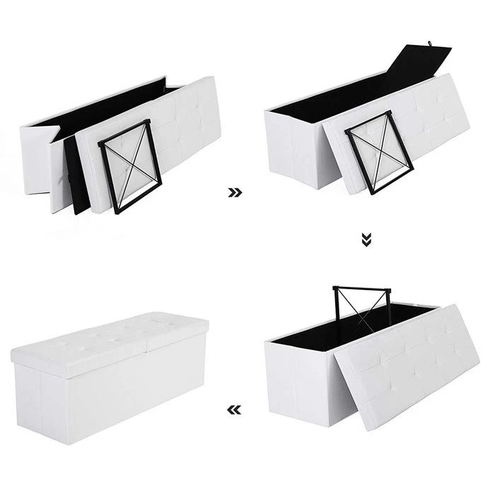 Songmics Sitztruhe Weiß, 110 X 38 X 38cm, 120L Mit Halbdeckel Kunstleder Bis 300kg Belastbar 4 Songmics Sitztruhe Weiß, 110 X 38 X 38cm, 120L Mit Halbdeckel Kunstleder Bis 300kg Belastbar - Image 4