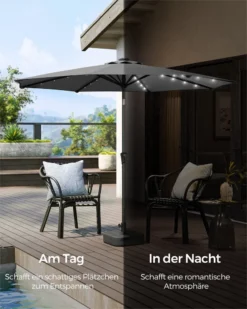 SONGMICS Sonnenschirm 300 Cm Mit LED-Solar-Beleuchtung, 32 LED-Lämpchen, UV-Schutz UPF 50+, Beidseitig Um 30° Knickbar, Ohne Ständer, Grau GPU33GY -Songmics Verkaufsgeschäft 6b004134d934c86560c006fa22b073f1