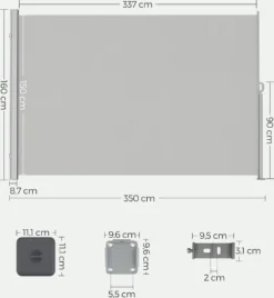 SONGMICS Seitenmarkise,Markise,160 X 350 Cm, Ausziehbar, Aus 220 G/m² Polyester, Sichtschutz, Sonnenschutz, Blickdicht, Seitenrollo, Für Balkon, Terrasse, Garten, Hellgrau ASG565G03 -Songmics Verkaufsgeschäft 6b17bc859c2ffab8bd8924d9b0f17da5