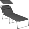 SONGMICS Große Sonnenliege, Klappbarer Liegestuhl, 200 X 71 X 38 Cm, Belastbarkeit 150 Kg, Mit Sonnenschutz, Kopfstütze Und Verstellbarer Rückenlehne, Für Garten Pool Terrasse, Anthrazit GCB22GYV2
