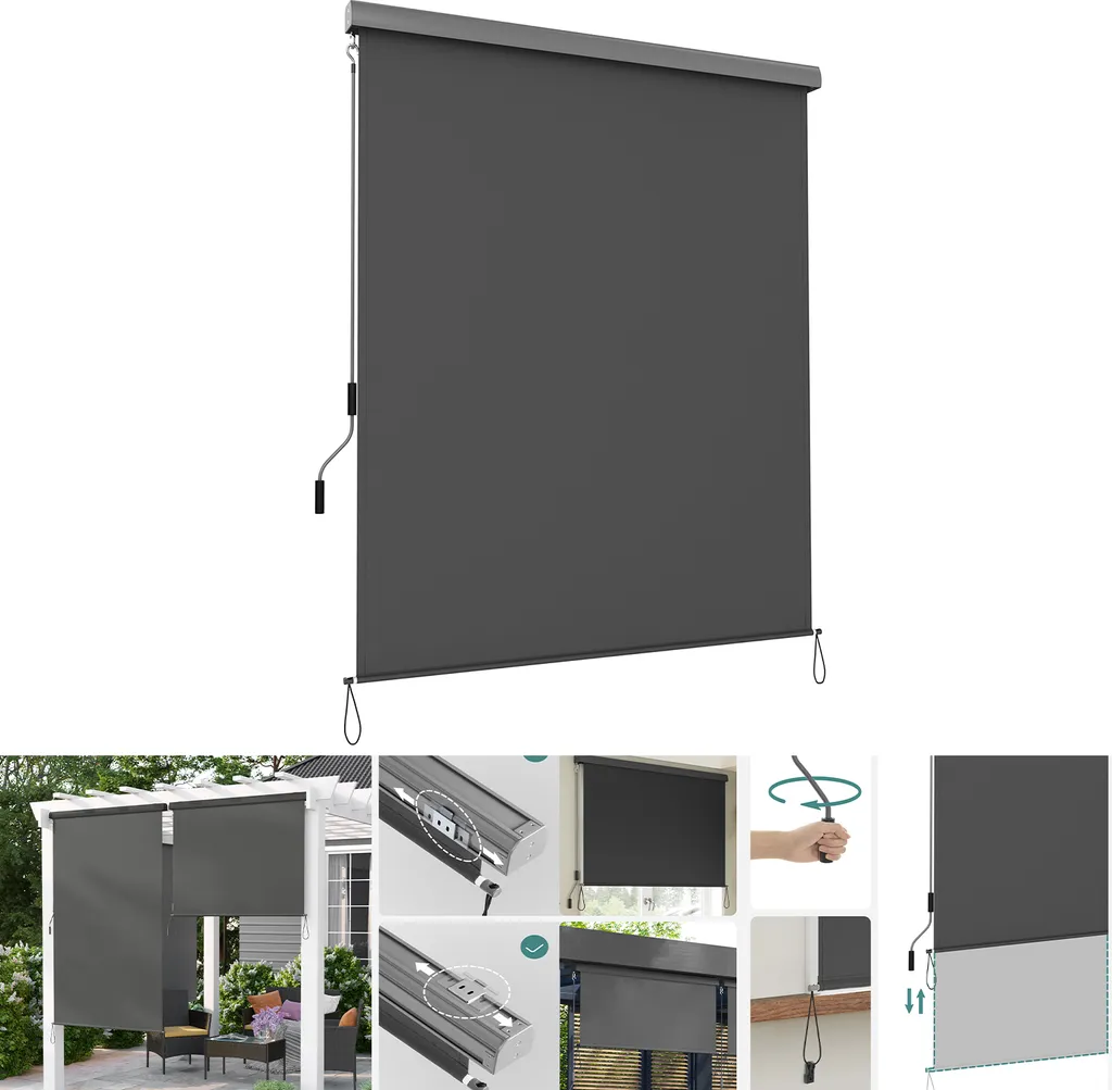 SONGMICS Alu-Senkrechtmarkise Für Balkon, Markise, Terrasse, 1,6 X 2,5 M (B X L), Aus Polyester (280 G/m²), Mit Grauer Markisenkassette, Vertikalmarkise Für Außen, Für Windschutz, Sonnenschutz Und Sichtschutz, Grau GSA165GY 3 SONGMICS Alu-Senkrechtmarkise Für Balkon, Markise, Terrasse, 1,6 X 2,5 M (B X L), Aus Polyester (280 G/m²), Mit Grauer Markisenkassette, Vertikalmarkise Für Außen, Für Windschutz, Sonnenschutz Und Sichtschutz, Grau GSA165GY - Image 3