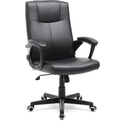 Songmics OBG32B Bürostuhl, Kunstleder Schwarz, Bis 150 Kg, Mit Armlehnen