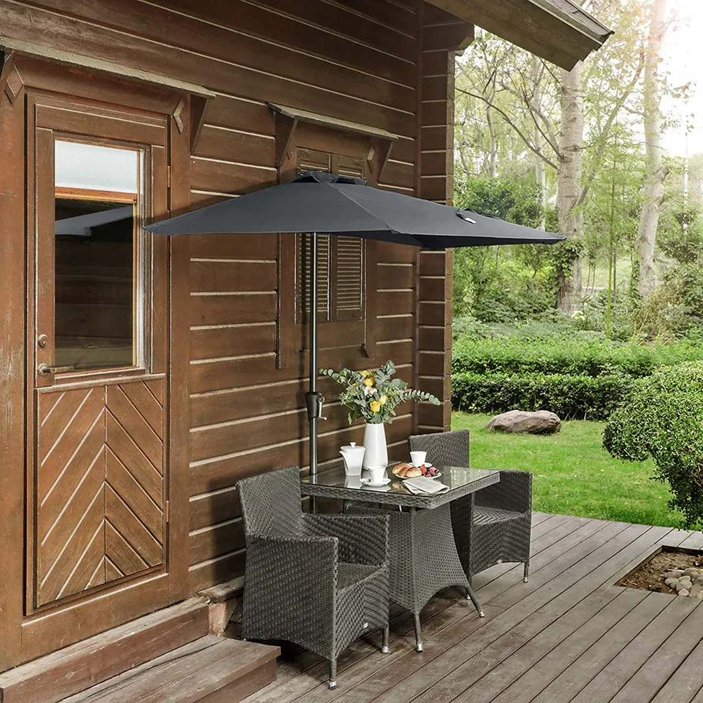 SONGMICS Sonnenschirm Ø 270cm Halbrund Sonnenschutz Bis UPF 50+ Balkonschirm Mit Kurbel Terrassenschirm Ohne Ständer Grau GPU31GY 1 SONGMICS Sonnenschirm Ø 270cm Halbrund Sonnenschutz Bis UPF 50+ Balkonschirm Mit Kurbel Terrassenschirm Ohne Ständer Grau GPU31GY