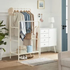 Songmics Garderobenständer RDR01WT, Bis 55 Kg, Mit 2 Kleiderstangen Und Ablage, Metall, Weiß -Songmics Verkaufsgeschäft 6e0e7943175eb24ed7e5ab0f5085526e3538e3cf garderobenstaender songmics rdr01wt bis 55 kg