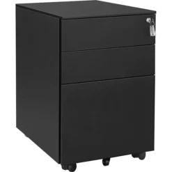 Songmics Rollcontainer OFC60BK, Metall, Schwarz, Mit 2 Schüben Und Hängeregistratur, Abschließbar