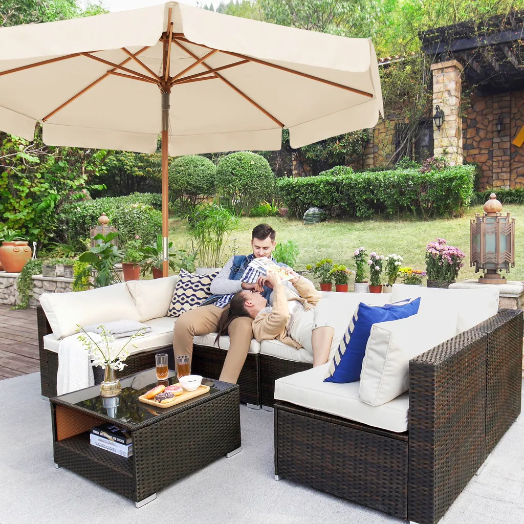 SONGMICS Sonnenschirm 300 Cm, Sonnenschutz Bis UPF 50+, Knickbar, Achteckiger, Schirmmast Und Schirmrippen Aus Holz, Ohne Ständer, Beige GPU32BE 3 SONGMICS Sonnenschirm 300 Cm, Sonnenschutz Bis UPF 50+, Knickbar, Achteckiger, Schirmmast Und Schirmrippen Aus Holz, Ohne Ständer, Beige GPU32BE - Image 3