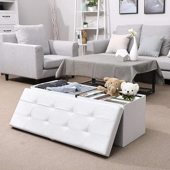 Songmics Sitztruhe Weiß, 110 X 38 X 38cm, 120L Mit Halbdeckel Kunstleder Bis 300kg Belastbar 2 Songmics Sitztruhe Weiß, 110 X 38 X 38cm, 120L Mit Halbdeckel Kunstleder Bis 300kg Belastbar - Image 2