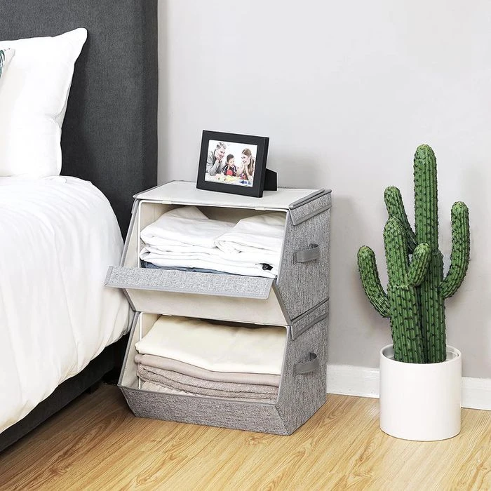 Songmics Aufbewahrungsbox RLB02GY, 25 Liter, Mit Deckel, Stoff, Hellgrau, Set 2 Stück 4 Songmics Aufbewahrungsbox RLB02GY, 25 Liter, Mit Deckel, Stoff, Hellgrau, Set 2 Stück - Image 4