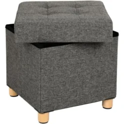 Songmics Sitzhocker Viereckige Sitztruhe Fußhocker Aufbewahrungsbox Mit Holzfüßen Deckel 38 X 40 X 38cm Dunkelgrau LSF14GYZ