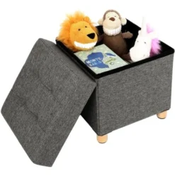 Songmics Sitzhocker Viereckige Sitztruhe Fußhocker Aufbewahrungsbox Mit Holzfüßen Deckel 38 X 40 X 38cm Dunkelgrau LSF14GYZ -Songmics Verkaufsgeschäft 7202091 4