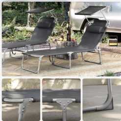 SONGMICS Sonnenliege, Liegestuhl Mit 3 Cm Dicker Auflage, Kopfstütze, Sonnendach, Rückenlehne Verstellbar, Klappbar, 53 X 193 X 29,5 Cm, Bis 150 Kg Belastbar, Garten, Balkon, Schwarz BCG193B01 -Songmics Verkaufsgeschäft 726fa20a73d8d03b1e29465e7f3519e0