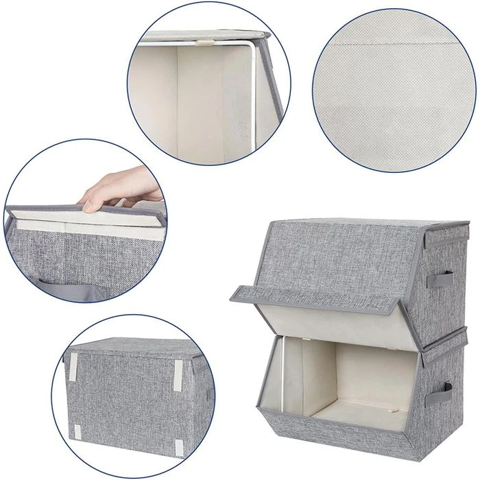 Songmics Aufbewahrungsbox RLB02GY, 25 Liter, Mit Deckel, Stoff, Hellgrau, Set 2 Stück 3 Songmics Aufbewahrungsbox RLB02GY, 25 Liter, Mit Deckel, Stoff, Hellgrau, Set 2 Stück - Image 3
