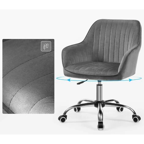 Songmics Bürostuhl, Drehstuhl Mit Samtbezug, Schaumstoffpolsterung, Höhenverstellbar, Für Arbeitszimmer, Bar, Hellgrau OBG012G01 2 Songmics Bürostuhl, Drehstuhl Mit Samtbezug, Schaumstoffpolsterung, Höhenverstellbar, Für Arbeitszimmer, Bar, Hellgrau OBG012G01 - Image 2