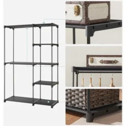 SONGMICS Kleiderschrank, Kleiderständer, Freistehende Garderobe, Faltbar, Kleiderständer Mit Kleiderstangen, Garderobenständer,112 X 43 X 165 Cm, Schwarz RYG24BK 7 SONGMICS Kleiderschrank, Kleiderständer, Freistehende Garderobe, Faltbar, Kleiderständer Mit Kleiderstangen, Garderobenständer,112 X 43 X 165 Cm, Schwarz RYG24BK -Songmics Verkaufsgeschäft 73395028 3