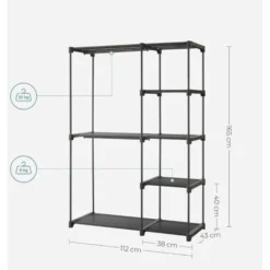 SONGMICS Kleiderschrank, Kleiderständer, Freistehende Garderobe, Faltbar, Kleiderständer Mit Kleiderstangen, Garderobenständer,112 X 43 X 165 Cm, Schwarz RYG24BK 9 SONGMICS Kleiderschrank, Kleiderständer, Freistehende Garderobe, Faltbar, Kleiderständer Mit Kleiderstangen, Garderobenständer,112 X 43 X 165 Cm, Schwarz RYG24BK -Songmics Verkaufsgeschäft 73395028 5