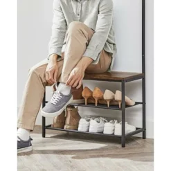 VASAGLE Kleiderständer, Garderobe, Garderobenständer, Kleiderstange Mit 9 Abnehmbaren Haken, Sitzbank, Industrie-Design, Für Flur, Schlafzimmer, Vintagebraun-schwarz Von SONGMICS HSR411B01 -Songmics Verkaufsgeschäft 73395034 3