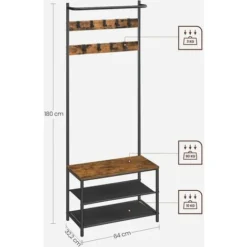 VASAGLE Kleiderständer, Garderobe, Garderobenständer, Kleiderstange Mit 9 Abnehmbaren Haken, Sitzbank, Industrie-Design, Für Flur, Schlafzimmer, Vintagebraun-schwarz Von SONGMICS HSR411B01 -Songmics Verkaufsgeschäft 73395034 5
