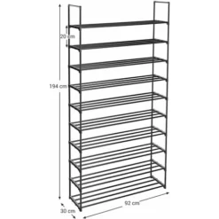 Songmics Schuhregal Mit 10 Ebenen, Schuhaufbewahrung Aus Metall, Für Bis Zu 50 Paar Schuhe, Schuhorganizer Für Wohnzimmer, Flur Und Ankleidezimmer, 92 X 30 X 194 Cm, Schwarz LSA10BK -Songmics Verkaufsgeschäft 73395037 5