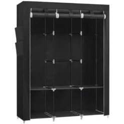 SONGMICS Stoffschrank, Kleiderschrank, 45 X 130 X 167 Cm, 3 Hängefächer, Mit 4 Seitentaschen, Viel Platz, Für Schlafzimmer, Wohnzimmer, Schwarz RYG092B02