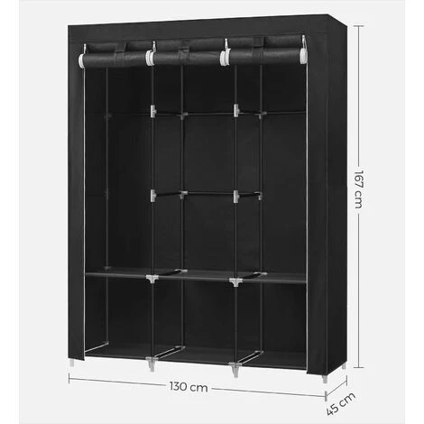 SONGMICS Stoffschrank, Kleiderschrank, 45 X 130 X 167 Cm, 3 Hängefächer, Mit 4 Seitentaschen, Viel Platz, Für Schlafzimmer, Wohnzimmer, Schwarz RYG092B02 5 SONGMICS Stoffschrank, Kleiderschrank, 45 X 130 X 167 Cm, 3 Hängefächer, Mit 4 Seitentaschen, Viel Platz, Für Schlafzimmer, Wohnzimmer, Schwarz RYG092B02 - Image 5