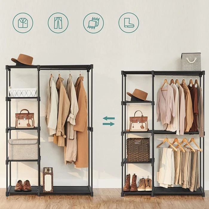 Songmics Stoffschrank RYG24BK, Schwarz, Offen, 112 X 165 X 43cm, Mit Kleiderstangen 4 Songmics Stoffschrank RYG24BK, Schwarz, Offen, 112 X 165 X 43cm, Mit Kleiderstangen - Image 4