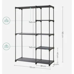 Songmics Stoffschrank RYG024G02, Grau, Offen, 112 X 165 X 43cm, Mit Kleiderstangen -Songmics Verkaufsgeschäft 74b8e1fef168fafb961d252a1c4975e6b2bcfda1 stoffschrank songmics ryg024g02 grau offen