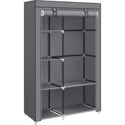 SONGMICS Kleiderschrank, Stoffschrank, 6 Ablagen, Verschiedene Aufbaumöglichkeiten, 45 X 105 X 168 Cm, Für Schlafzimmer, Ankleidezimmer, Grau RYG085G02