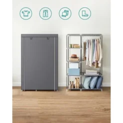 SONGMICS Kleiderschrank, Stoffschrank, 6 Ablagen, Verschiedene Aufbaumöglichkeiten, 45 X 105 X 168 Cm, Für Schlafzimmer, Ankleidezimmer, Grau RYG085G02 -Songmics Verkaufsgeschäft 75074498 3