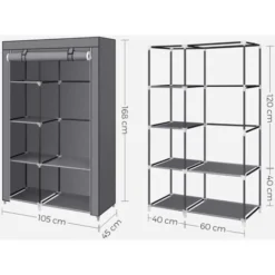 SONGMICS Kleiderschrank, Stoffschrank, 6 Ablagen, Verschiedene Aufbaumöglichkeiten, 45 X 105 X 168 Cm, Für Schlafzimmer, Ankleidezimmer, Grau RYG085G02 -Songmics Verkaufsgeschäft 75074498 5