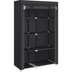 SONGMICS Kleiderschrank, Stoffschrank, 6 Ablagen, Verschiedene Aufbaumöglichkeiten, 45 X 105 X 168 Cm, Für Schlafzimmer, Ankleidezimmer, Schwarz RYG085B02