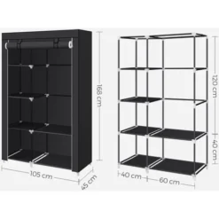 SONGMICS Kleiderschrank, Stoffschrank, 6 Ablagen, Verschiedene Aufbaumöglichkeiten, 45 X 105 X 168 Cm, Für Schlafzimmer, Ankleidezimmer, Schwarz RYG085B02 -Songmics Verkaufsgeschäft 76867925 5