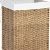 SONGMICS Wäschekorb Handgeflochten, 90 L, Wäschesammler Aus Synthetischem Rattan, Mit Deckel Und Griffen, Faltbar, Wäschesack Herausnehmbar, Naturfarben LCB51NL