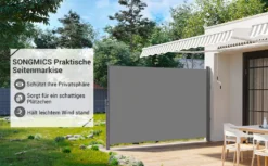 SONGMICS Alu-Seitenmarkise, Ausziehbar, 200 X 350 Cm, Aus Polyester (280 G/m²), Markise, Sichtschutz, Sonnenschutz, Blickdicht, Seitenrollo, Für Balkon, Terrasse, Garten, Grau GSA205G01 -Songmics Verkaufsgeschäft 79ab078a1fab5a84bd512d535186e960