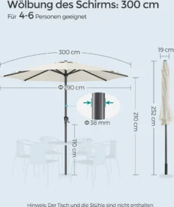 SONGMICS Sonnenschirm 300 Cm, UPF 50+, Beidseitig Um 30° Knickbar, Sonnenschutz, Mit Kurbel Zum Öffnen/Schließen, Beige GPU30BE 15 SONGMICS Sonnenschirm 300 Cm, UPF 50+, Beidseitig Um 30° Knickbar, Sonnenschutz, Mit Kurbel Zum Öffnen/Schließen, Beige GPU30BE -Songmics Verkaufsgeschäft 7a8ea26398729b08e421444aa8746c03
