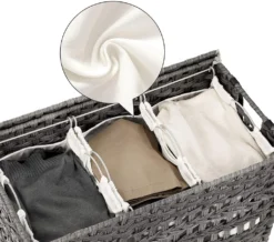 SONGMICS Wäschekorb Handgeflochten, Wäschesammler Aus Polyrattan, Mit 3 Fächern, Deckel Und Griffen, Herausnehmbare Taschen, Wohnzimmer, Schlafzimmer, Waschküche, Grau LCB083G02 -Songmics Verkaufsgeschäft 7ae1164a9ae9c7984ba6fade64bae181