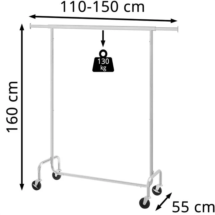 Songmics Garderobenständer HSR11S, Bis 130 Kg, Mit Rollen, Ausziehbar, Metall, Silber 2 Songmics Garderobenständer HSR11S, Bis 130 Kg, Mit Rollen, Ausziehbar, Metall, Silber - Image 2