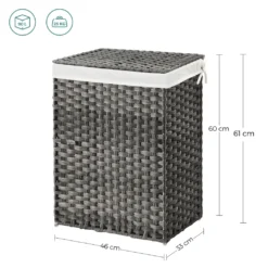 SONGMICS Wäschekorb Handgeflochten, 90 L, Wäschesammler Aus Synthetischem Rattan, Mit Deckel Und Griffen, Faltbar, Wäschesack Herausnehmbar, Grau LCB51WG 13 SONGMICS Wäschekorb Handgeflochten, 90 L, Wäschesammler Aus Synthetischem Rattan, Mit Deckel Und Griffen, Faltbar, Wäschesack Herausnehmbar, Grau LCB51WG -Songmics Verkaufsgeschäft 7c482117eca908df452c14e4f31cffdc