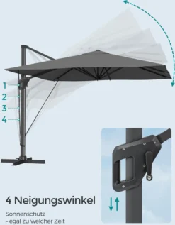 SONGMICS Sonnenschirm 290 X 290 Cm, UV-Schutz UPF 50+, Um 360° Drehbar, Mit Ständer, Befestigungsgurten Und Abdeckung, Rauchgrau GPU039G01 -Songmics Verkaufsgeschäft 7caa31b22f86ae89b517184e8466d68a