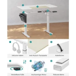 Songmics Höhenverstellbarer Schreibtisch Elektrisch, 60 X 120 X (72-120) Cm, Stufenlos Verstellbar, Gespleißte Platte, Memory-Funktion Mit 4 Höhen, Auffahrschutz, Weiß LSD015W01 -Songmics Verkaufsgeschäft 80261461 4