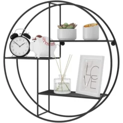 Songmics Wandregal LFS01BK, Schwarz, Schwarz, 3 Böden, 55 Cm (Ø), Aus Metall -Songmics Verkaufsgeschäft 809696e0d4483ba838a97e00f594370a9fd13f27 wandregal songmics lfs01bk schwarz