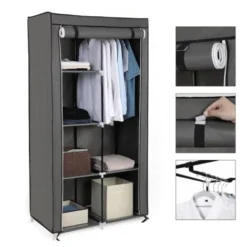Songmics Kleiderschrank Stoffschrank Faltschrank Mit 2 Kleiderstange (belastbar Bis 25 Kg) 7 Montagearten, 88 X 45 X 168cm Ideal Für Wohnzimmer, Schlafzimmer, Garage, Keller(Grau)RYG84G 7 Songmics Kleiderschrank Stoffschrank Faltschrank Mit 2 Kleiderstange (belastbar Bis 25 Kg) 7 Montagearten, 88 X 45 X 168cm Ideal Für Wohnzimmer, Schlafzimmer, Garage, Keller(Grau)RYG84G -Songmics Verkaufsgeschäft 8117947 3