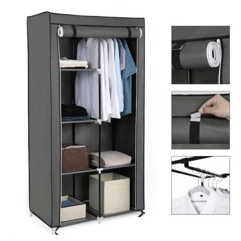 Songmics Kleiderschrank Stoffschrank Faltschrank Mit 2 Kleiderstange (belastbar Bis 25 Kg) 7 Montagearten, 88 X 45 X 168cm Ideal Für Wohnzimmer, Schlafzimmer, Garage, Keller(Grau)RYG84G 3 Songmics Kleiderschrank Stoffschrank Faltschrank Mit 2 Kleiderstange (belastbar Bis 25 Kg) 7 Montagearten, 88 X 45 X 168cm Ideal Für Wohnzimmer, Schlafzimmer, Garage, Keller(Grau)RYG84G - Image 3