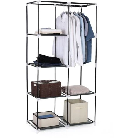 Songmics Kleiderschrank Stoffschrank Faltschrank Mit 2 Kleiderstange (belastbar Bis 25 Kg) 7 Montagearten, 88 X 45 X 168cm Ideal Für Wohnzimmer, Schlafzimmer, Garage, Keller(Grau)RYG84G 4 Songmics Kleiderschrank Stoffschrank Faltschrank Mit 2 Kleiderstange (belastbar Bis 25 Kg) 7 Montagearten, 88 X 45 X 168cm Ideal Für Wohnzimmer, Schlafzimmer, Garage, Keller(Grau)RYG84G - Image 4