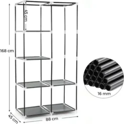 Songmics Kleiderschrank Stoffschrank Faltschrank Mit 2 Kleiderstange (belastbar Bis 25 Kg) 7 Montagearten, 88 X 45 X 168cm Ideal Für Wohnzimmer, Schlafzimmer, Garage, Keller(Grau)RYG84G 9 Songmics Kleiderschrank Stoffschrank Faltschrank Mit 2 Kleiderstange (belastbar Bis 25 Kg) 7 Montagearten, 88 X 45 X 168cm Ideal Für Wohnzimmer, Schlafzimmer, Garage, Keller(Grau)RYG84G -Songmics Verkaufsgeschäft 8117947 5