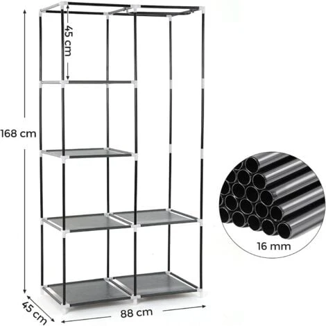 Songmics Kleiderschrank Stoffschrank Faltschrank Mit 2 Kleiderstange (belastbar Bis 25 Kg) 7 Montagearten, 88 X 45 X 168cm Ideal Für Wohnzimmer, Schlafzimmer, Garage, Keller(Grau)RYG84G 5 Songmics Kleiderschrank Stoffschrank Faltschrank Mit 2 Kleiderstange (belastbar Bis 25 Kg) 7 Montagearten, 88 X 45 X 168cm Ideal Für Wohnzimmer, Schlafzimmer, Garage, Keller(Grau)RYG84G - Image 5