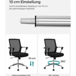SONGMICS Gasdruckfeder Für Bürostuhl, 200 Kg Belastbarkeit, Gasdruckdämpfer Für Schreibtischstuhl, Gaming Stuhl, Chefsessel, Länge 255 Mm, Silber AOP101W01 -Songmics Verkaufsgeschäft 81314094 3